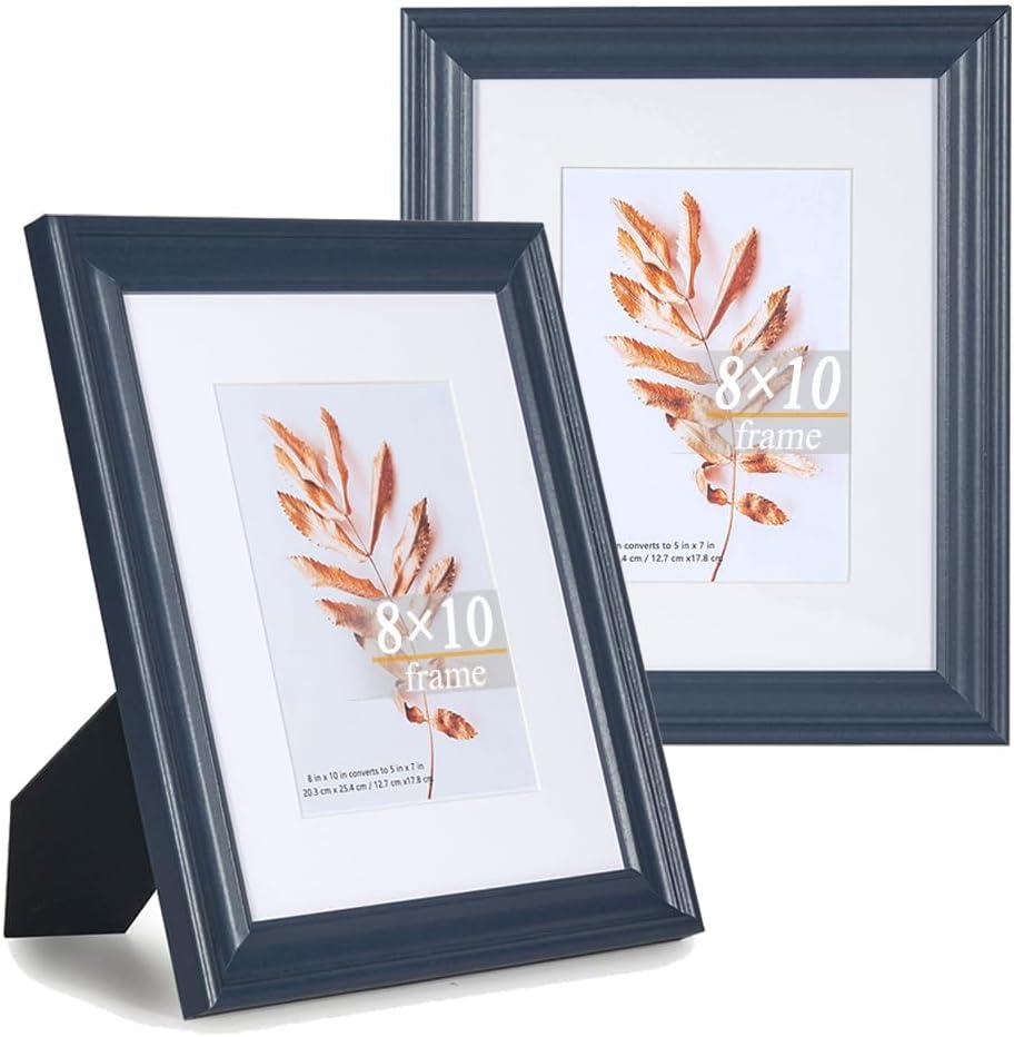 8x10 Navy Blue Picture Frames Set of 2-Wood Photo Frames,for 5x7 with Mat or 8x10 Without Mat and Gallery Wall or Table Top Navy Frame Decor