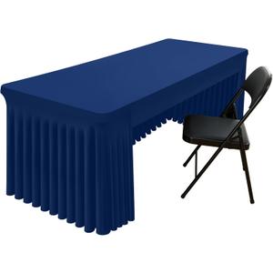 Smiry Spandex Open Back Tablecloth,Elastic Fitted Stretch Tablecloth for 8FT Rectangle Tables,Waterproof Washable Table Cover Skirt for Outdoor, Wedding, Banquet & Parties (Navy, 96Lx30Wx30H Inch)