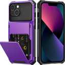 Nvollnoe for iPhone 13 Case with Card Holder[Store 5 Cards] Dual Layer Heavy Duty Shockproof Wallet Case with Hidden Card Slot Large Storage Case for iPhone 13(Purple)