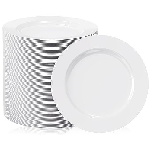 FOCUSLINE 100 Count White Plastic Dessert Plates 7 Inch, Disposable Heavy Duty Plastic Plates for Weddings, Parties and Events FOCUSLINE 100 Count White Plastic Dessert Plates 7 Inch, Disposable Heavy Duty Plastic Plates for Weddings, Parties and Events