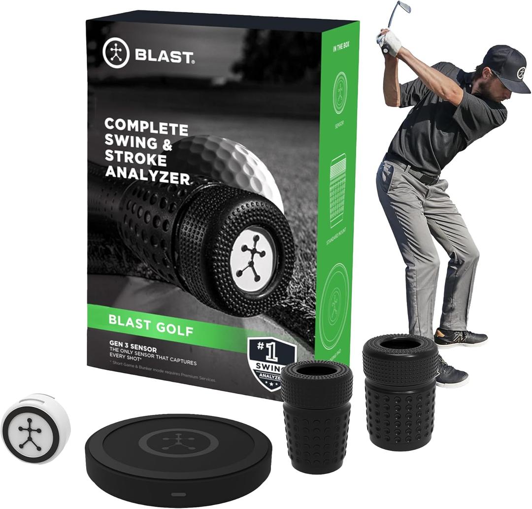 Blast Motion Golf Swing & Stroke Analyzer - Real-time Feedback, Swing Metrics, Swing Trainer, Video Capture Highlights, Track Performance (GEN3 Sensor)