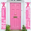 Large Pink Ribbon Party Decoration Breast Cancer Awareness Banner Porch Sign Survivor Gifts Hope Strength Courage Faith Backdrop for Pink Ribbon Breast Cancer Free Party Accessories, 11.8 x 72 Inch