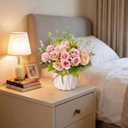 Artificial Flowers Fake Roses and Small CeramicVase,Artificial Plants & Flowers,Desktop DecorationSuitable for Dining Tables, Living Rooms, bedrooms, Offices, Gifts, Weddings (Pink)