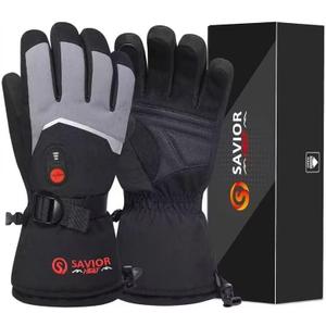 SAVIOR HEAT Heated Ski Gloves for Men Women, Electric Rechargeable Battery Heating Thick Motorcycle Glove for Outdoors Snowboarding Hunting Hiking Camping Working Walking Dogs (X-Small, Grey)