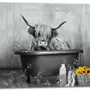 Highland Cow Wall Art Black and White Canvas Prints Highland Cow Picture Farmhouse Bathroom Decor 16x20inch