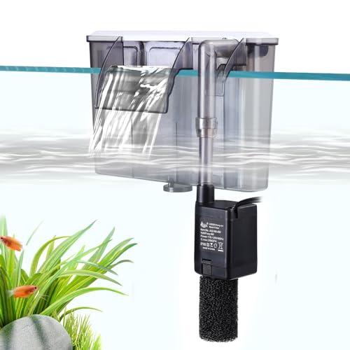 AQQA Quiet 20-30 Gallon Fish Tank Filters - Auto Start Hang on Back Aquarium Filter, 6W/ 8W Adjustable Flow, Deodorization Decontamination Filter System AQ168 (6W 158GPH)