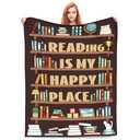 Book Lovers Gifts Blanket, Bookish Gifts for Women, Men, Bookworm, Readers, Librarian, Booker Throw Blankets 60"x50", Reading Decor Blanket for Book Club, Birthday, Christmas, Graduation (Brown)