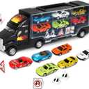 Playkidiz Car Carrier Toy Trucks for Kids - Car Transporter Toys Truck Includes 6 Toy Cars and Accessories - Toy Car Carrier with 12 Car Slots Boys Girls