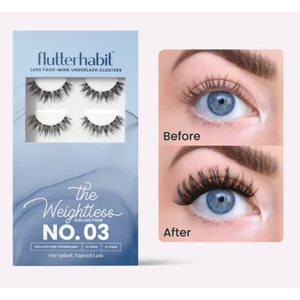 FlutterHabit The Weightless Starter Kit Underlash Extensions, 9-17mm Black Curly Lash Clusters, Reusable Under Lash Eyelashes for At Home Application, Medium Volume Cat Eye, Adhesive Included