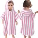VOOVA & MOVAS Toddler Towels with Hood, Oversized (2-4Years,21"X21") Made from 100% Soft Cotton,Absorbent Hooded Poncho Towel for Baby Girls,Perfect for Pool | Swimming | Bath | Beach,Pink Stripe