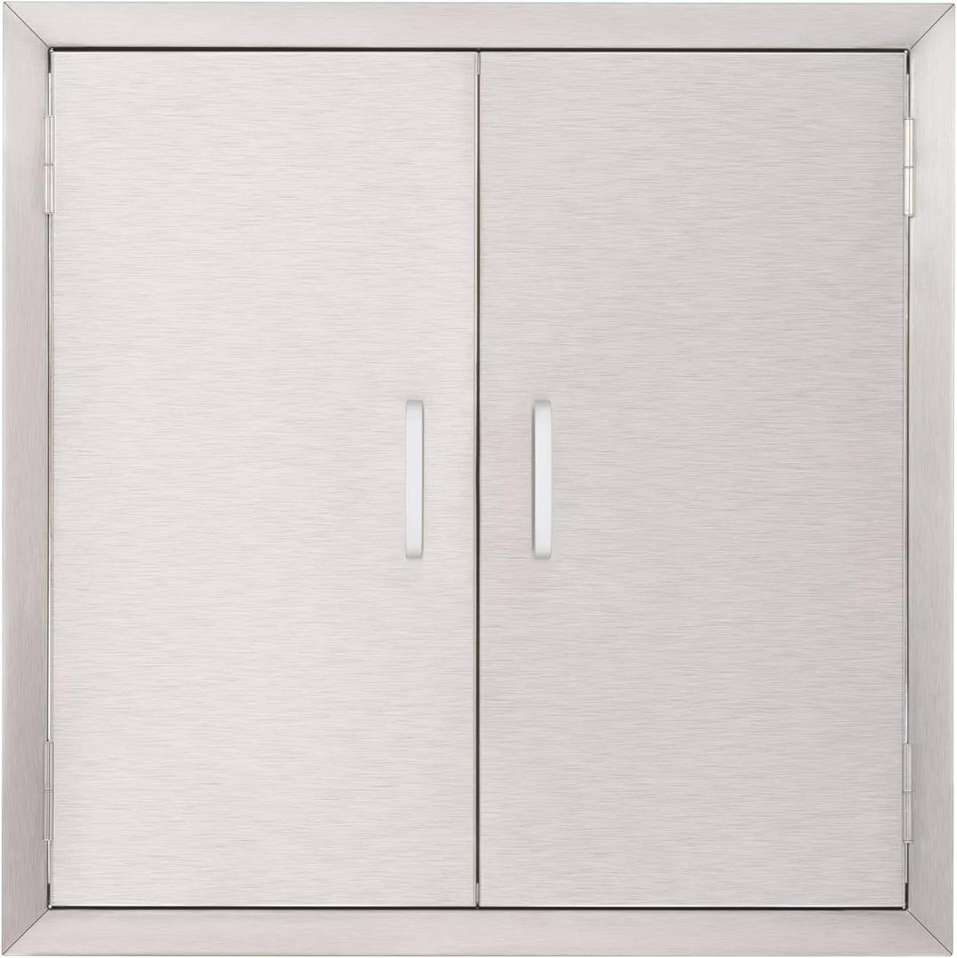 CO-Z Outdoor Kitchen Doors, 24" W x 24" H Weatherproof Built in 304 Stainless Steel Double Access Doors for Outside Kitchen Commercial BBQ Island Grilling Barbeque Oven Grill Storage Cabinet Door