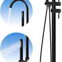 Freestanding Tub Faucet Black Floor Mount Bathtub Faucet, All Metal Tub Shower Faucet Set with High-Flow Swivel Spout and High-Pressure Handheld Shower Head, Matte Black