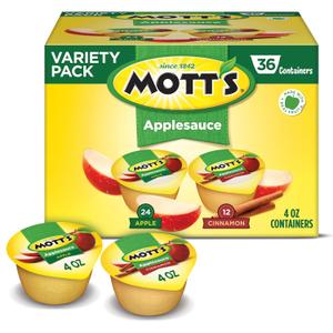 Mott's Apple & Cinnamon Variety Pack Applesauce, 4 oz cups, 36 count, No Artificial Flavors, Good Source Of Vitamin C, Nutritious Option For The Whole Family (EXP 05/31/25)
