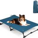 CANINE CANYON Folding Raised Dog Cot, Large Outdoor Elevated Dog Bed with Upgraded Non-Slip Feet, Cooling Chew Proof Portable Heavy Duty Pet Cot Up to 160 lbs for Camping/Home, Dark Blue, 43"x27"