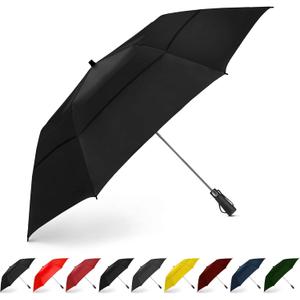 EEZ-Y Compact Travel Golf Umbrella, 58 Inch Collapsible Windproof Umbrellas for Rain w/Double Canopy - Lightweight, Portable & Break Resistant  Black