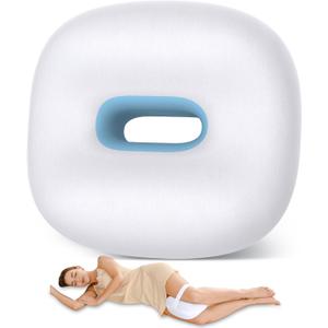 Knee Pillow for Side Sleepers, Memory Foam Leg Pillow for Side Sleeping, Between Legs Pillow for Back Hip Pain, Spine Aligning, Sciatica, Pregnancy-Under Knee Pillow with Ice Silk Cover and Strap (White&Blue)