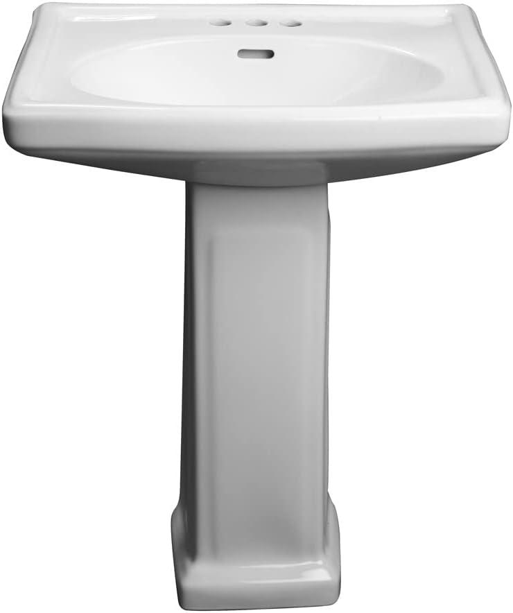 PROFLO PF14108 Alder Creek 25-1/2" Rectangular Vitreous China Pedestal Bathroom Sink with Overflow and 3 Faucet Holes at 8" Centers - White | Includes - Overflow and 3 Faucet Holes at 8" Centers - White