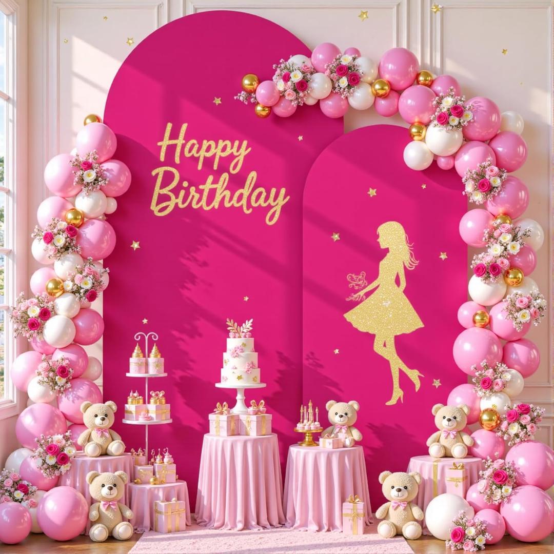 Hot Pink Arch Cover 2 Set-7.2FT, 6FT Arch Backdrop Cover Spandex Fitted Wedding Arch Stand Covers for Bridal Shower Baby Shower Birthday Party Ceremony Banquet Photo Background Decorations