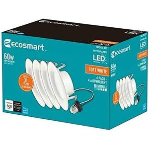 EcoSmart 4 in. White Integrated LED Recessed Trim Soft White 4-Pack