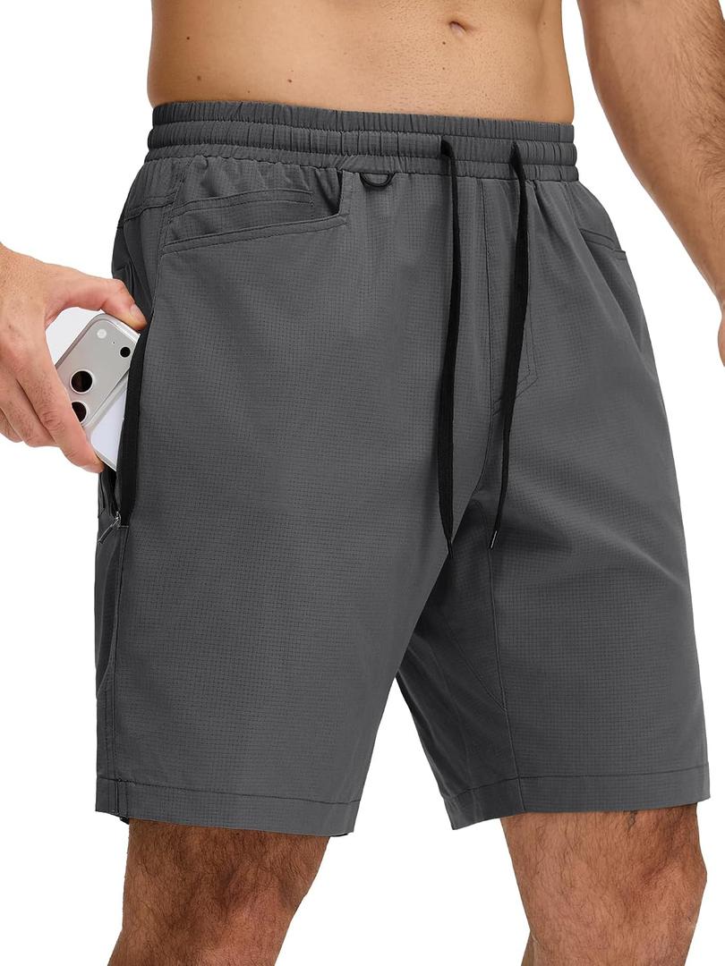 JEMLDL Men's Athletic Running Shorts 9" Workout Gym Quick Dry Shorts (L)