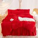 Plush Red Comforter Cover Queen Set, Soft Shaggy Faux Fur Red Bedding Queen Set 3 Pieces (1 Fluffy Duvet Cover + 2 Fuzzy Pillow Cases) Furry Bed Set, Zipper Closure
