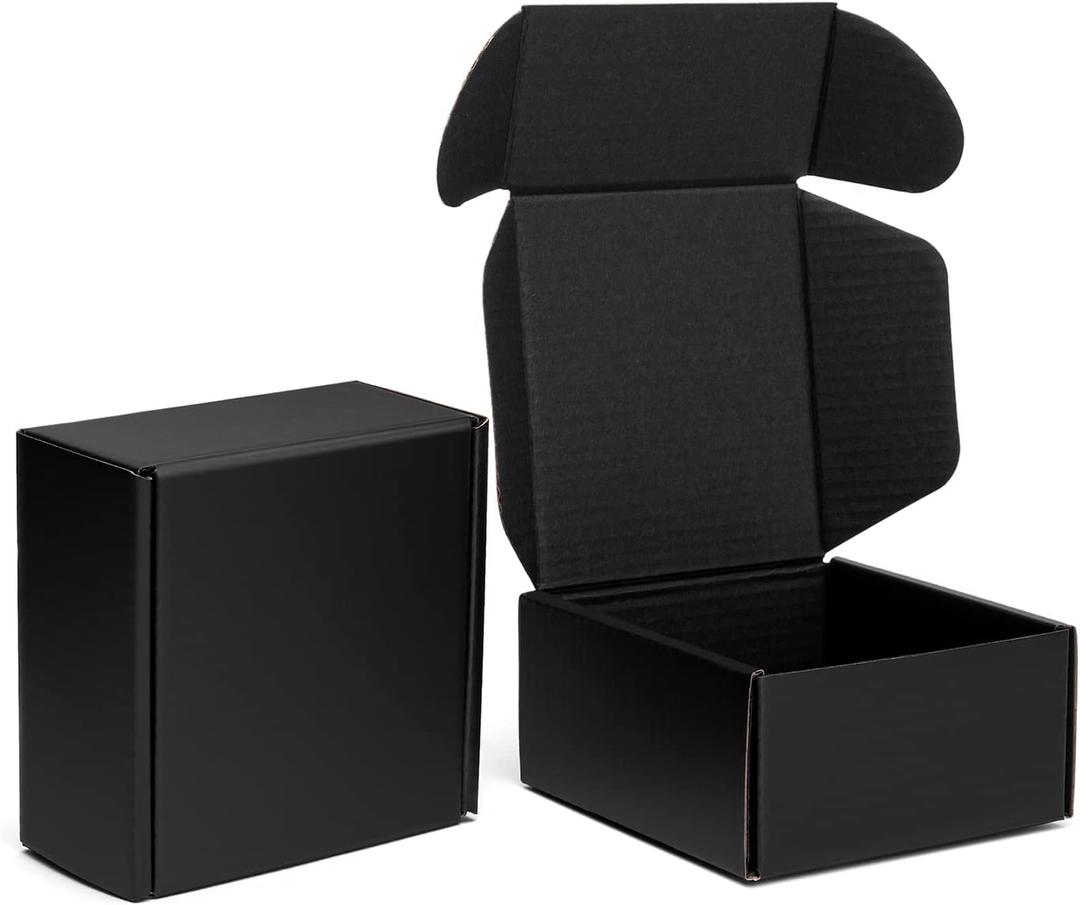 Mcfleet 4x4x2" Black Shipping Boxes - Corrugated Cardboard Mailing Box Packaging for Small Business - Tab Locking Literature Mailer Flat Empty Gift Packing Supplies 24 Pack