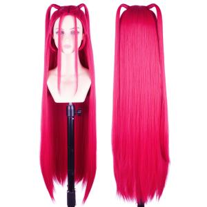 40-inch Rose Red Long Double Ponytail Wig Anime Cosplay Wigs for Halloween Costume Wig