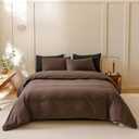 Cottonight Brown Comforter Set Full Size 3PCS Bed Set - Coffee, Chocolate, Mocha Brown Soft Solid Blanket Quilts Modern