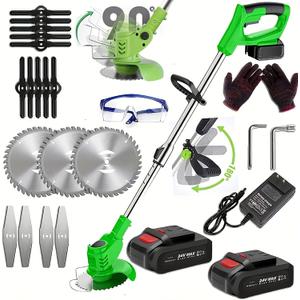 Electric Weed Wacker,Weed Eater on Battery Operated,Comes with Two 24V Batteries and Three Different Types of Blades,3 in 1 Trimmer Lawn/Cordless Trimmer for Lawn Yard Garden (Green)