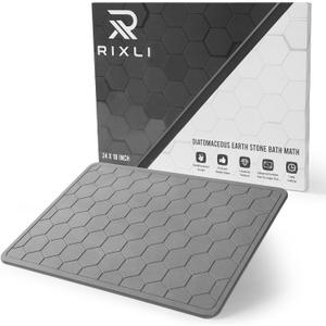 Diatomaceous Earth Stone Bathmat | Eco-Friendly XL Stone Bath Mat 18x24 Inch. Instant Dry Bathroom Mat with Sandpaper & Pads. Multiuse, Kitchen Counter & Stone Dog Bowl Mat, 1 Piece Grey