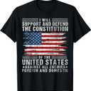 Support & Defend The Constitution - US Flag 4th of July T-Shirt, S