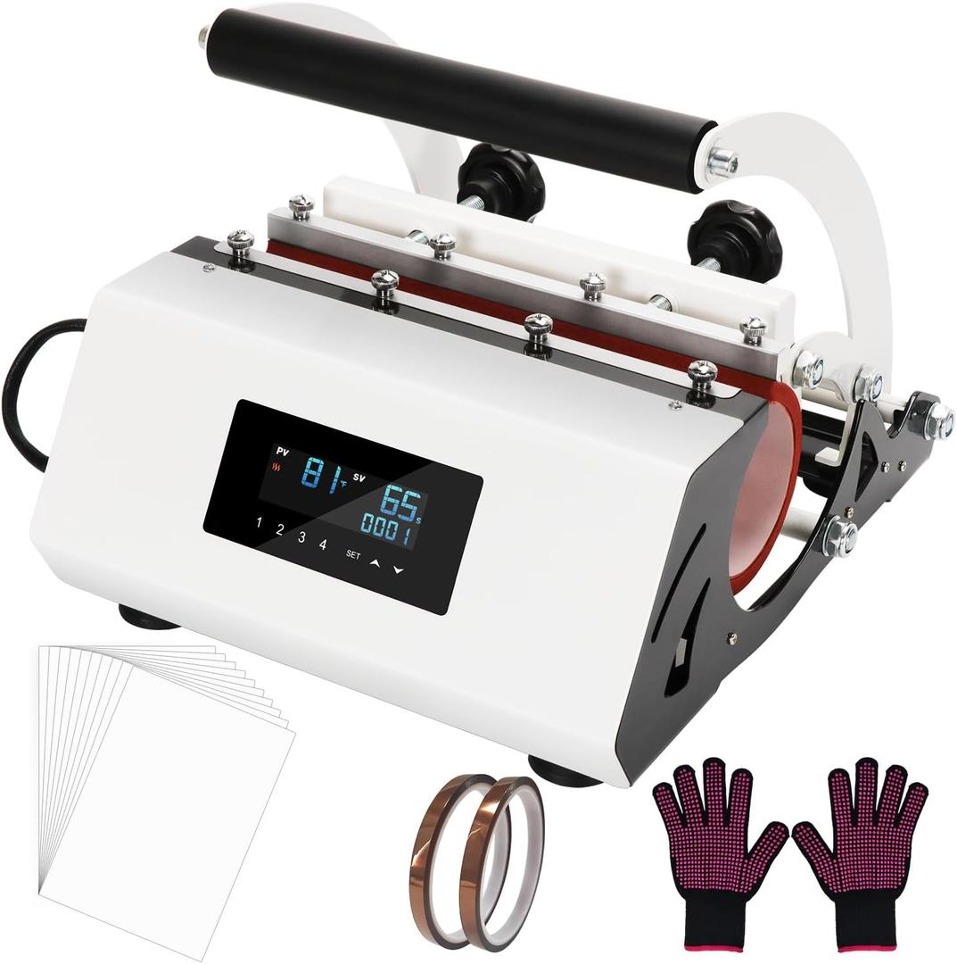 Tumbler Heat Press Machine Sublimation for 11-30oz Mug Tumbler Straight Cup with Sublimation Paper Heat Tape and Glove (White)