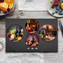 TUMOVO Red Wine Burn Covers for Electric Stove Kitchen Decor Wooden Barrel Round Stove Burner Cellar Gas Burner Covers,Metal Stove Burner Cover Set of 4 Grape Gilt Fruit Food Pattern(Yellow),10''x10' (Artwork-01)