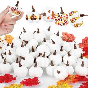 Tigeen 100 Pcs Artificial Pumpkins 1.8 x 2.2 Inch Mini Fake Pumpkin White Rustic Pumpkin Decor Foam Pumpkins DIY Craft for Wedding Thanksgiving Fall Harvest Halloween Centerpieces Tabletop Decoration