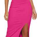 WAYMAKER Women's Sexy V Neck Spaghetti Strap Sleeveless Wrap Ruched Side Slit Bodycon Cocktail Party Wedding Guest Dress (Medium, Hot Pink)