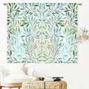 Visioun Watercolor Boho Spring Sage Green Leaves Kitchen Curtains Rustic Vintage Botanical Small Short Cafe Window Curtain Farmhouse Plant Rod Pocket Tier Window Treatment Drapes (27.5x39 Inch)