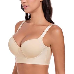 Bra Full Back Coverage Back Fat Smoothing Underwire Supportive T Shirt Bras for Women, Beige, 36DD