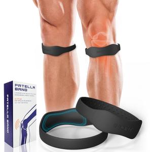 Silicone Knee Patellar Tendon Support Strap - 2 Pack Patella Band for Tendonitis Jumpers Pain Relief - Knee Brace for Men & Women - Knee Band Stabilizer for Running Sports Basketball Hiking (Black, Small) (Small, Black)