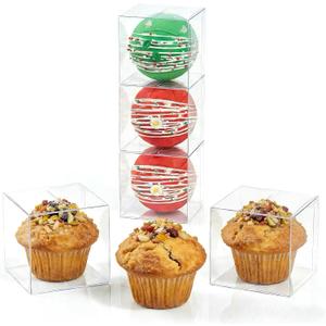 100Pack Clear Hot Chocolate Bomb Boxes Small Gift Boxes Cupcake Boxes Candies Box Birthday Wedding Party Favor Box 3" x3x3