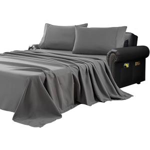 Kingnex Full Sleeper Sofa Bed Sheets for 54x72 Pull Out Sofa Bed with 4-6 Deep Pocket Soft Double Brushed 1800 Microfiber 4 Piece Bedding Set Grey