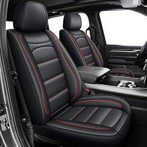 Seat Covers Fit for Dodge RAM 1500 2002-2025 2026: Compatible with RAM 1500 2500 3500 Crew Double Quad Cab Truck Pickup Car Seat Cover Faux Leather Seat Covers(Curved Bench, Full Set, Redline)