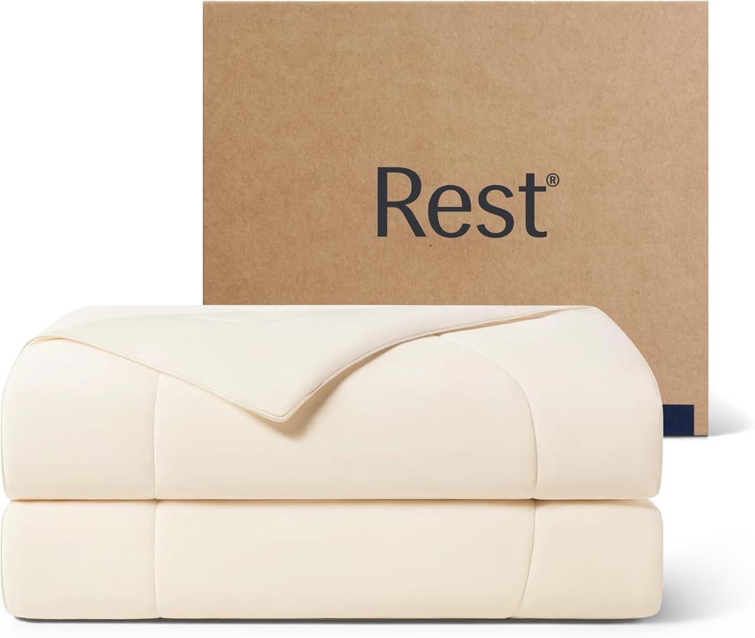 REST Evercool Cooling Comforter, Full/Queen, Blanket for Hot Sleepers, All Season Bedding to Keep Cool for Night Sweats, Breathable Lightweight Blanket, 90"x90" Inches, Snow Ivory