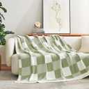 Snuggle Sac Checkered Blanket, Sage Green Throw Blanket for Couch Plaid Microfiber Fluffy Warm Cozy Fuzzy Soft Throw Blanket Reversible Checker Blankets for Sofa, Chair, Bed, 60x80 inches