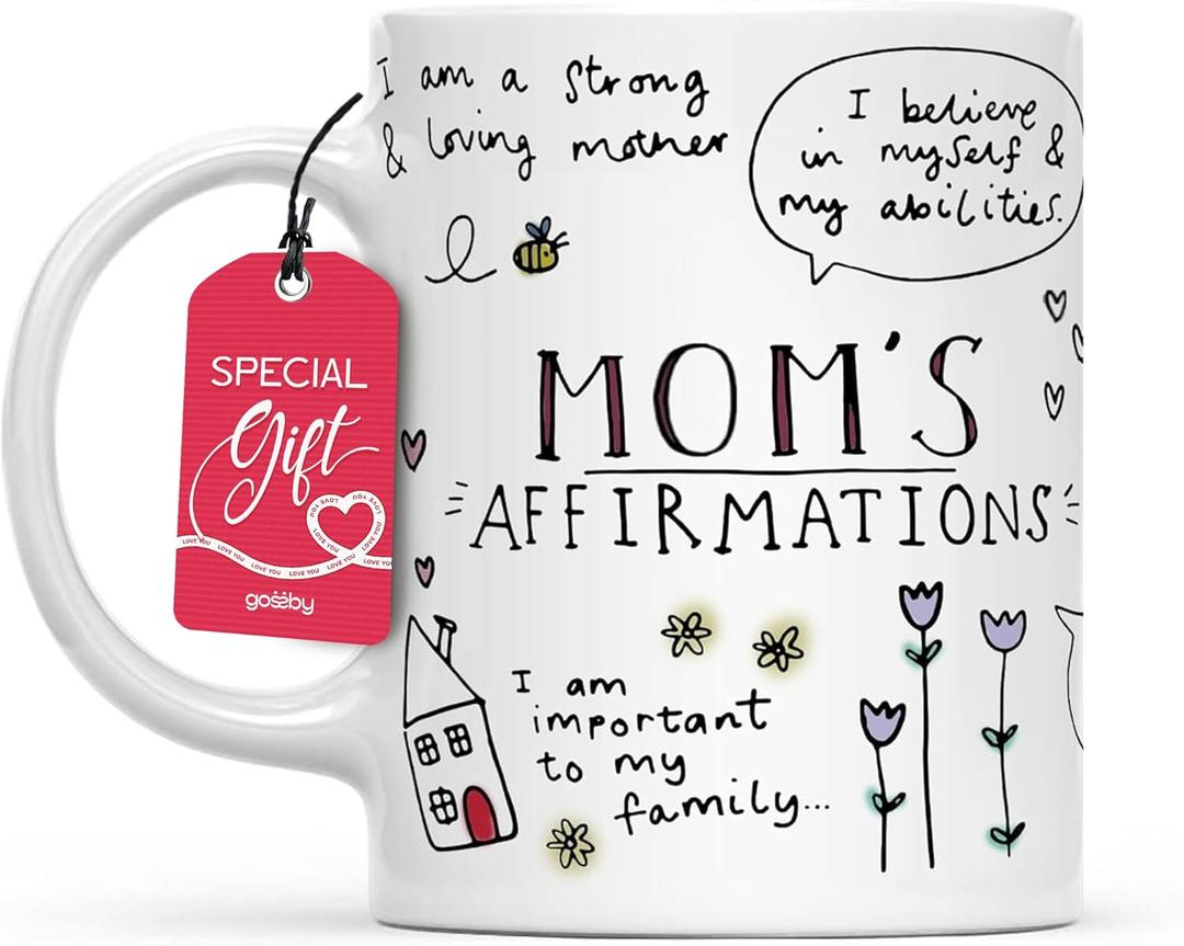 Gossby Mom Affirmation Coffee Mug - Mother's Day, Christmas, Birthday Gift For Mom - Positive Energy Gifts For Women - 11oz White Ceramic Cup