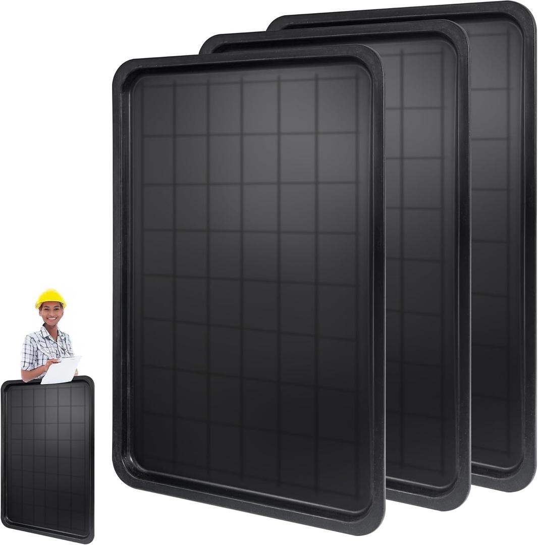 3pc Black Plastic Rectangular Stackable Automotive Drip Pans, 35.2 x 23.4 Inches, Matte or Glossy Finish, 3pc Replacement Range Drip Pans, for Car Maintenance, Cleaning, Pet Care