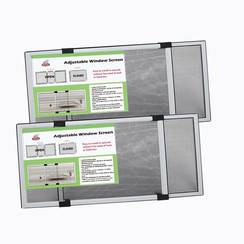 FLYZZZ Adjustable Sliding Window Screen Horizontal (15.74 ''H x 21-40''W) 2 Packs Expandable Window Screen Replacement for Home Medium