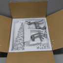 DN DECONATION Christmas Decoration Reindeer and Tree Figurines Xmas Reindeer with White & Silver Tree Statues Decor Resin Christmas Village for Winter Table Mantle Decor Set of 4