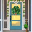 RattanView St Patricks Day Shamrock Tinsel Wreath for Front Door, St. Patrick's Day Decorations Lucky Green Shamrock Hat Tinsel Wreaths Garland Door Swag for Irish Party Mantel Walls Home Supplies