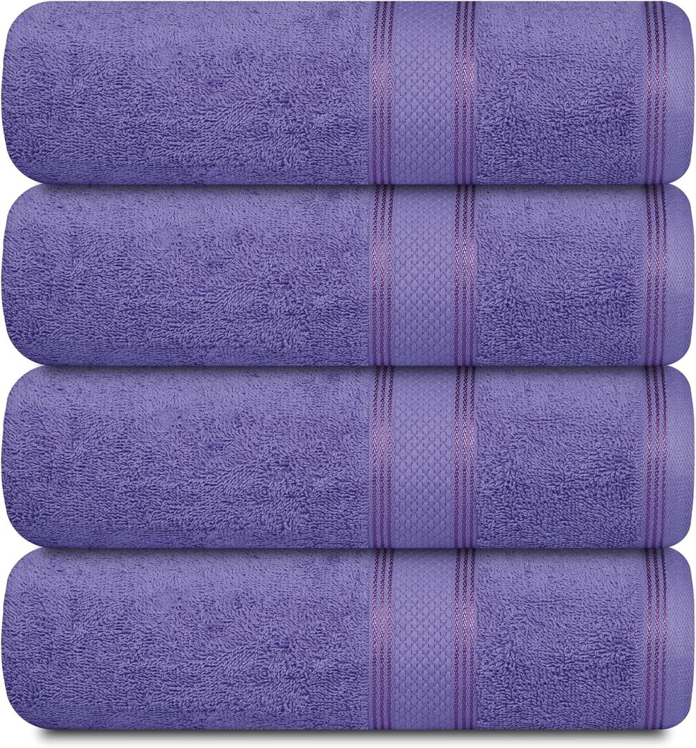 Casa Lino Lavender Bath Towels Set of 4 (54" x 27") - Large Bathroom Towel Set - 100% Cotton Towels for Bathroom - Highly Absorbent & Quick Dry Bath Towel Multipack - New Apartment Essentials