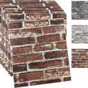 10PCS 3D Wall Panels Peel and Stick Foam 3D Brick Wallpaper Peel and Stick Red Faux Stone Wall Panel Self-Adhesive Wallpaper (10PCS, Red)